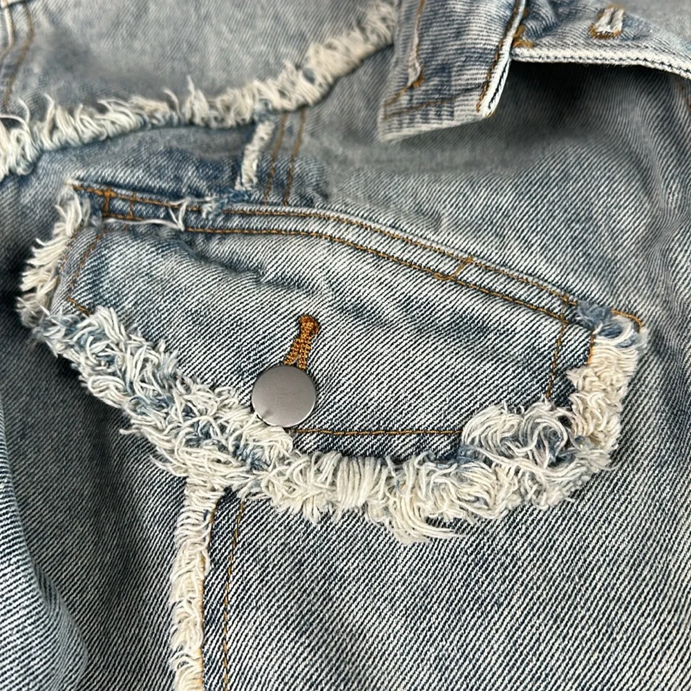Distressed, rhinestone, fringe, jean jacket,‎ grunge, punk band rock
